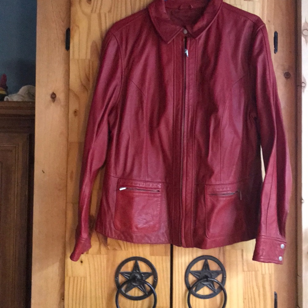 Red leather jacket zipper front 1X